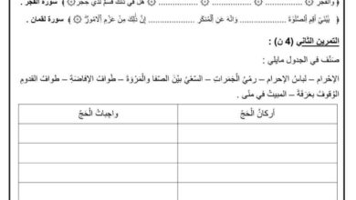 اختبار تربية اسلامية سنة خامسة الفصل الاول