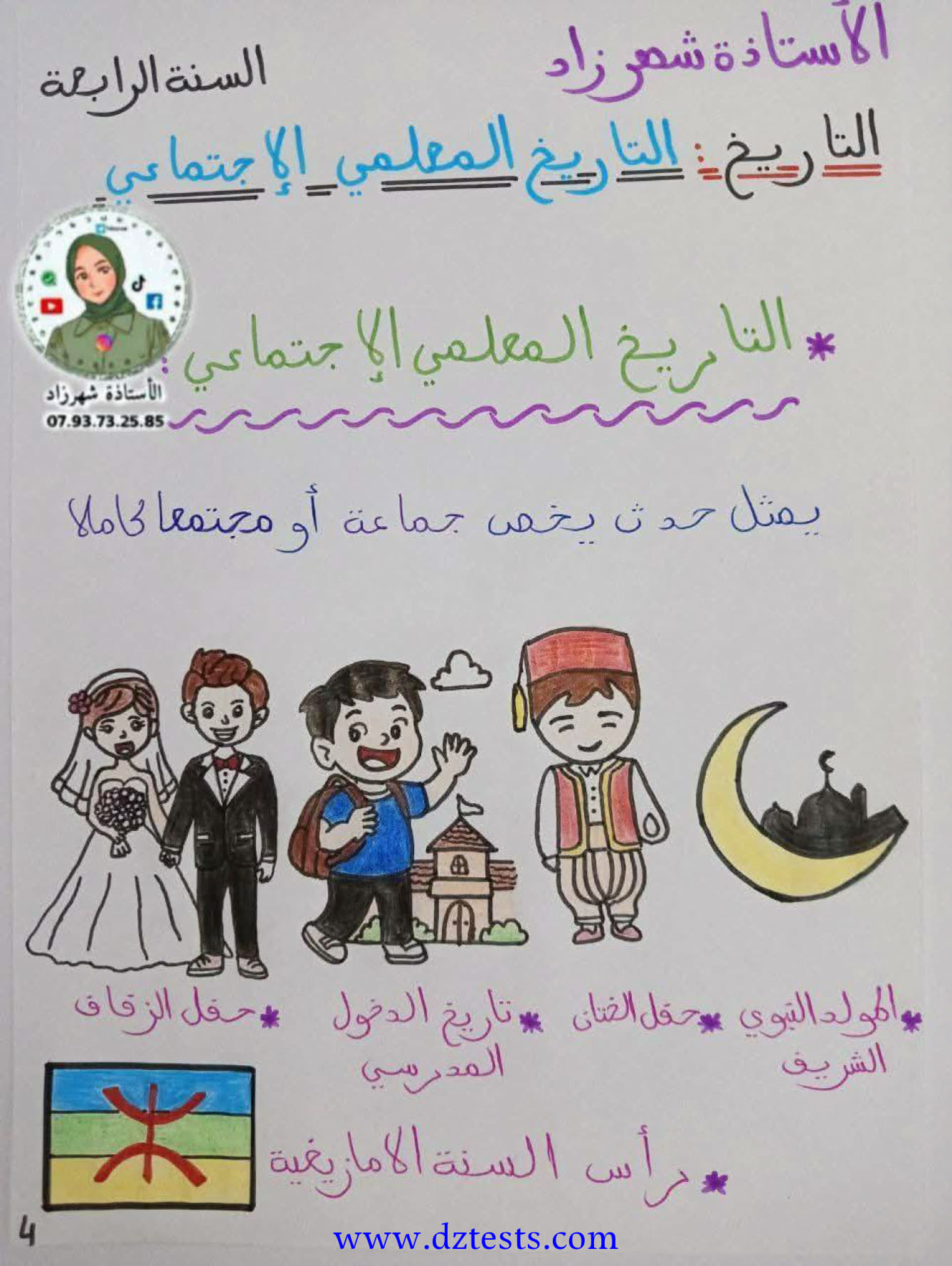 ملخص دروس التاريخ السنة الرابعة ابتدائي الجيل الثاني