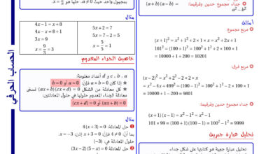 ملخص درس الحساب الحرفي - الرياضيات - الرابعة متوسط